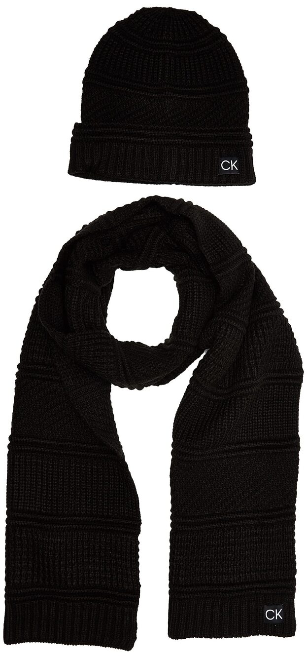 5985 Cuff Hat and Scarf Gift Set, Black Mixed Stripe, One Size